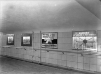 807529 Afbeelding van enkele reclameborden en vitrines met reclame in de perrontunnel van het N.S.-station Rotterdam ...